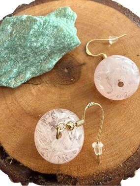 Rose Quartz Oval Earrings, 14k Gold Plated 925 Silver Hooks, Soft Pink